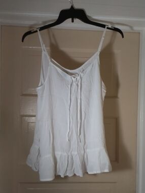 White Spaghetti Strap Tie-Front Ruffle Hem Camisole